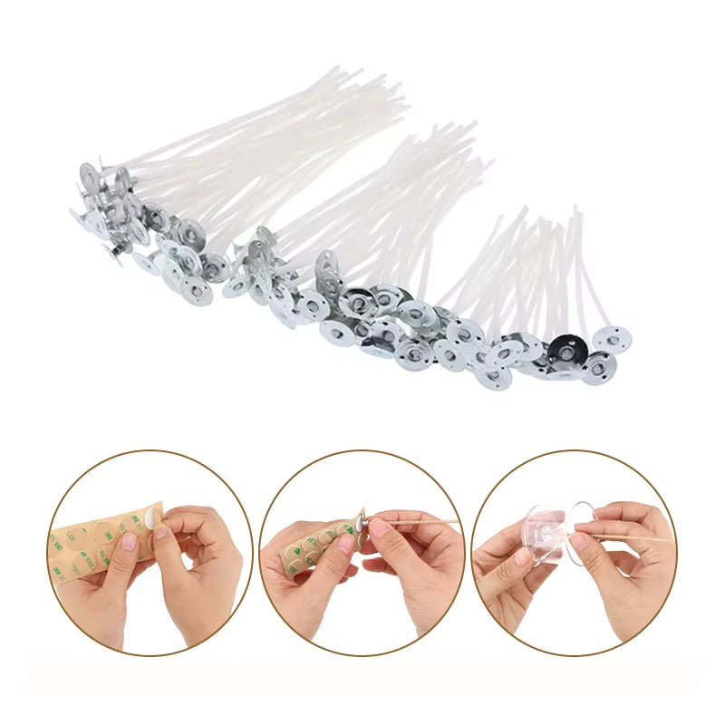 120Pcs Waxed Cotton Candle Wicks with Stand Original Smokeless Candle Wick for DIY Candle Silicone Mold Candle Making Supplies