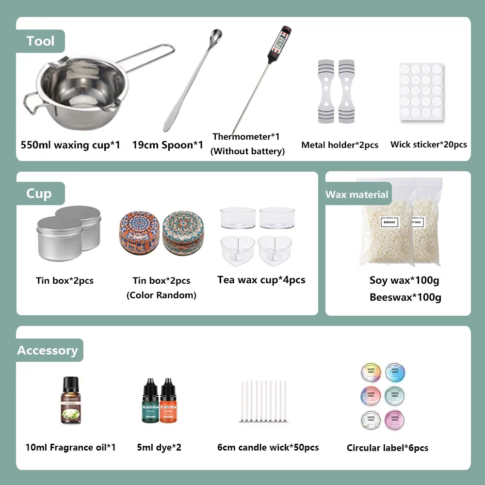 DIY Candle Kit Soy Wax Candle Making Supplies Handmade Aromatherapy Crafts Candle Making Tool Stainless Steel Wax Melting Pot