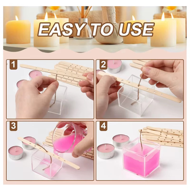 120Pcs Waxed Cotton Candle Wicks with Stand Original Smokeless Candle Wick for DIY Candle Silicone Mold Candle Making Supplies