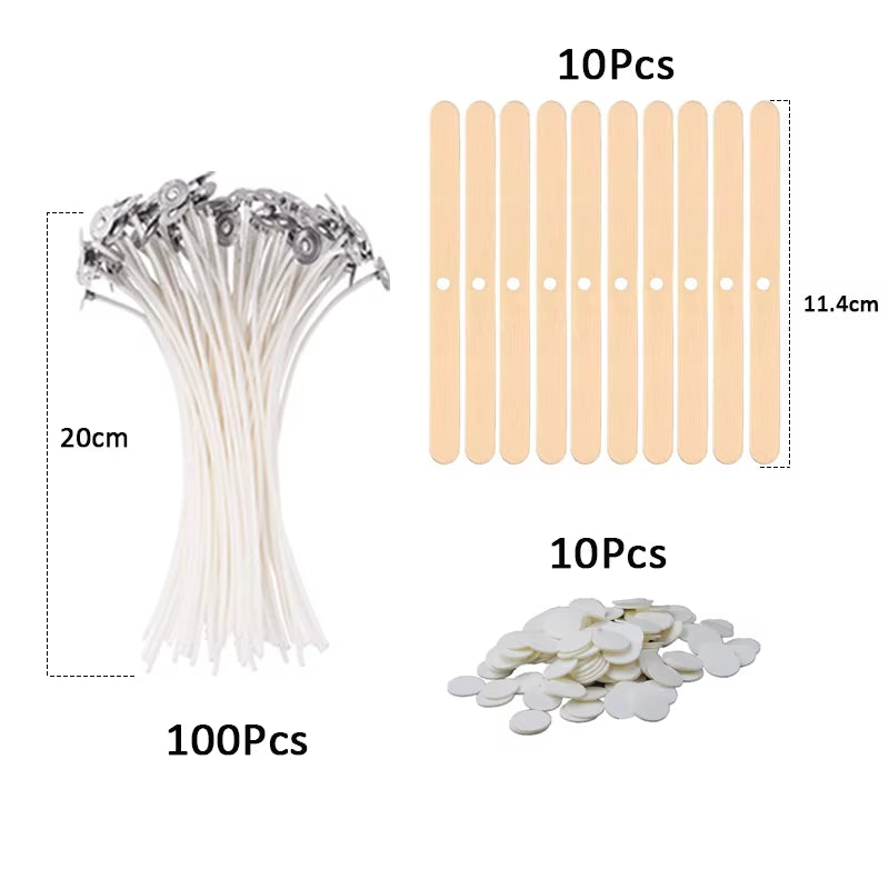 120Pcs Waxed Cotton Candle Wicks with Stand Original Smokeless Candle Wick for DIY Candle Silicone Mold Candle Making Supplies