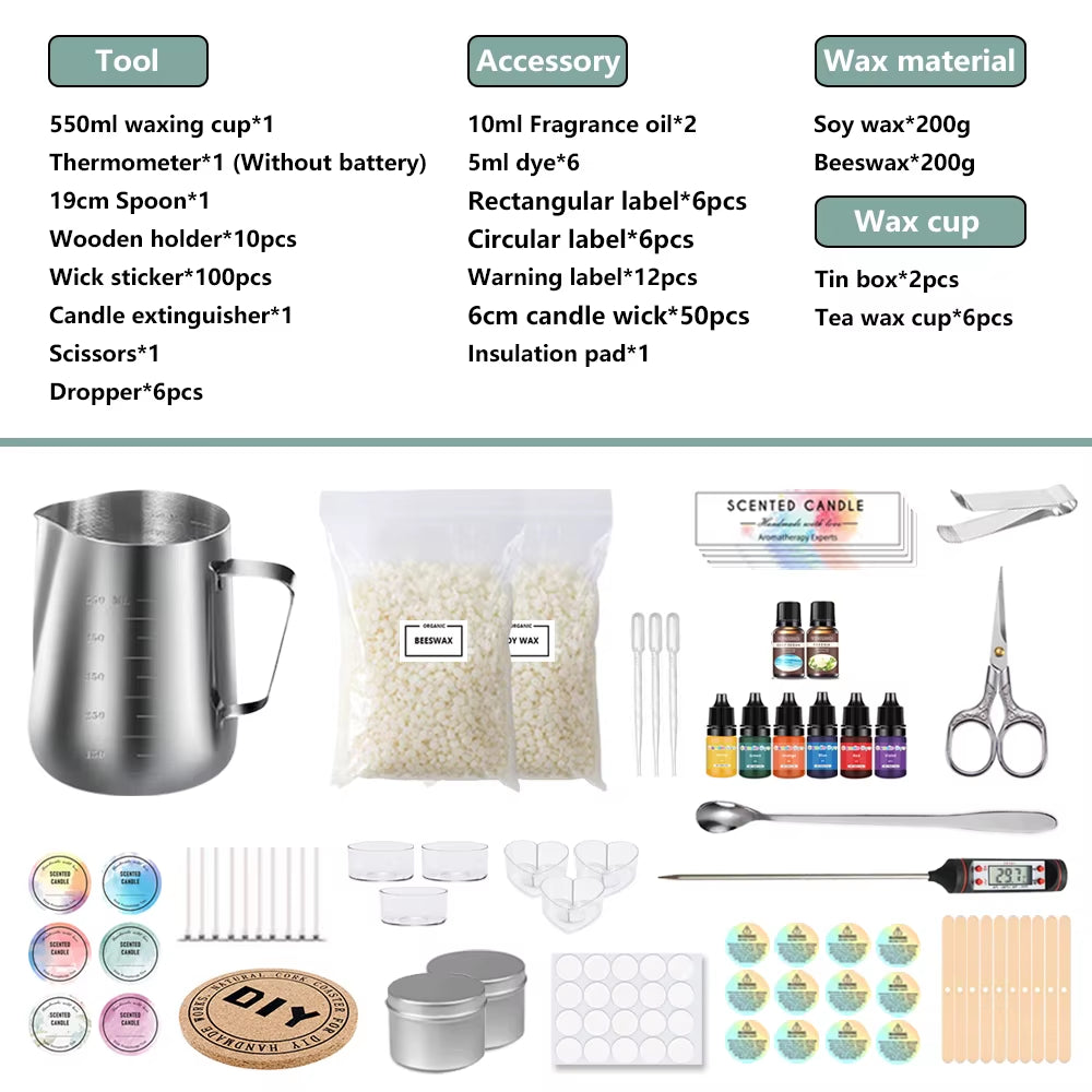 DIY Candle Kit Soy Wax Candle Making Supplies Handmade Aromatherapy Crafts Candle Making Tool Stainless Steel Wax Melting Pot